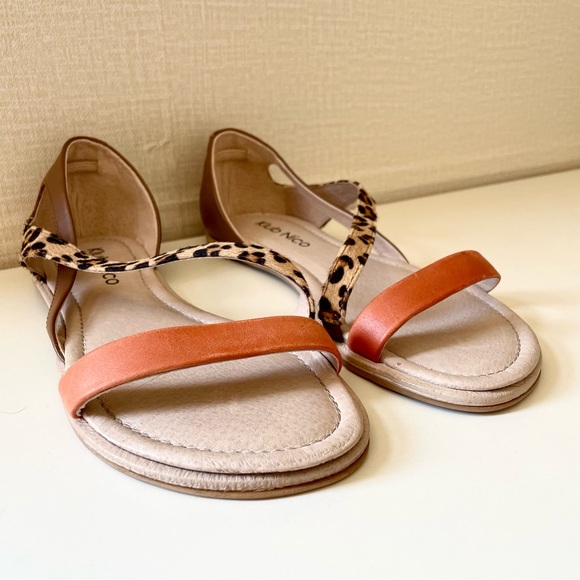 Klub Nico Sandals with Leather Orange and Leopard Pony Hair Straps, 7M - Picture 2 of 7